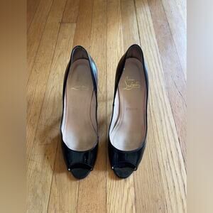 Black Patent Leather Christian Louboutin Peep Toe Pumps